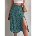 thumbnail image 6 of Women'S Summer High Waisted Flowy Slit Midi Skirts Casual Boho Floral Beach Skirt Green M, 6 of 8