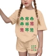 thumbnail image 2 of Cethrio St. Patrick's Day Outfit Sets for Girl, 2 Piece Short Sleeve Summer Girls' Clothing Sets Beige Size 10-12, 2 of 4