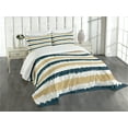thumbnail image 3 of Ambesonne Striped Quilted Bedspread Set 3 Pcs, Navy Blue Beige Brush, King Size, Petrol Blue White Beige, 3 of 5
