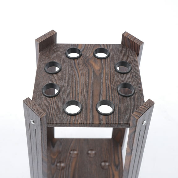 Autrinix Wooden Billiard Cue Stand, 8-Position Square Design, Pool Stick Organizer, Classic Wood Grain Finish for Home Bars
