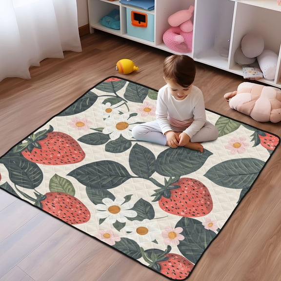 WOBOGO A Seamless Pattern with Adorable Strawberry Leaves Baby Playmats Extra Large Waterproof Rollable Activity Pads for Toddlers 50×50inch