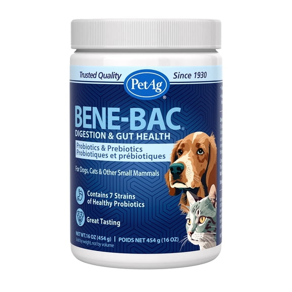 PetAg Bene-Bac Plus Pet Powder with FOS and Probiotics, 16 oz