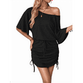 thumbnail image 2 of Women'S Dresses Solid Drawstring Side Batwing Sleeve Dress Dress for Women Black S, 2 of 7