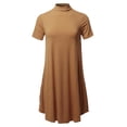 thumbnail image 1 of FashionOutfit Women's Solid Mock Neck Short Sleeve Tunic Dress, 1 of 1