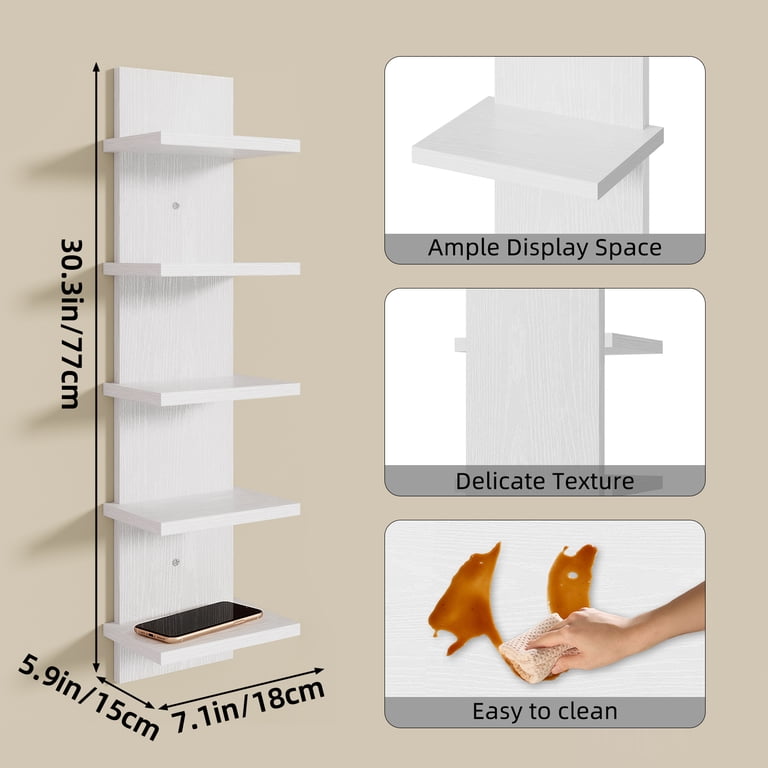 Fairy 5-Tier Vertical Floating Wall Shelf Unit, White photo 2