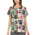 thumbnail image 2 of Scrub Top For Women，Scrubs for Women Trendy Easter Printing Plus Size Scrubs Tops Casual V Neck Short Sleeve Uniform with Pocket，Watermelon Red，XXXXXL, 2 of 5