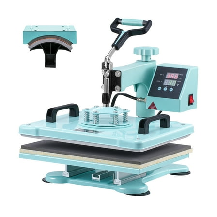 KFFKFF Heat Press, 12x15 inch, Dual-Function with Cap Attachment, 360° Rotating T-Shirt Press, Digital Control for Accurate Temperature, Quick and Uniform Heat for DIY T-Shirts/Caps, Green