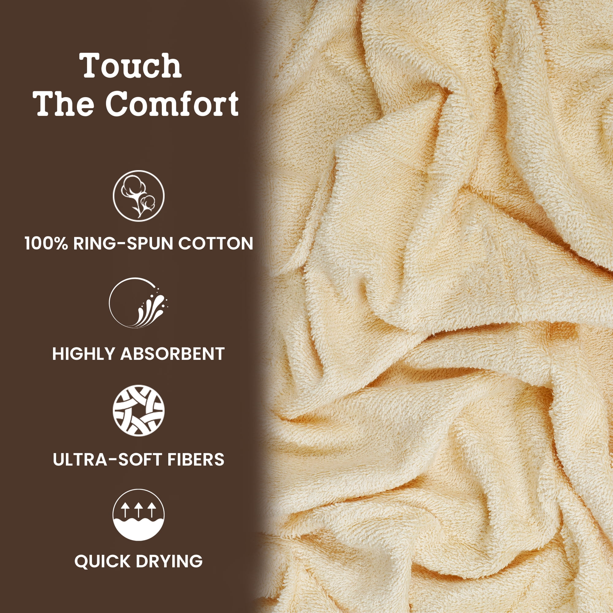Casa Lino 6Pc Hand Towels for Gym & Spa (24" x 16") 100% Cotton, 400GSM, Ultra Soft & Absorbent (Cream)