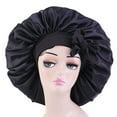 thumbnail image 2 of Gorro de satén grande para mujer, gorro de seda para dormir por la noche, gorro de satén largo elástico con banda para atar en la cabeza., 2 of 7