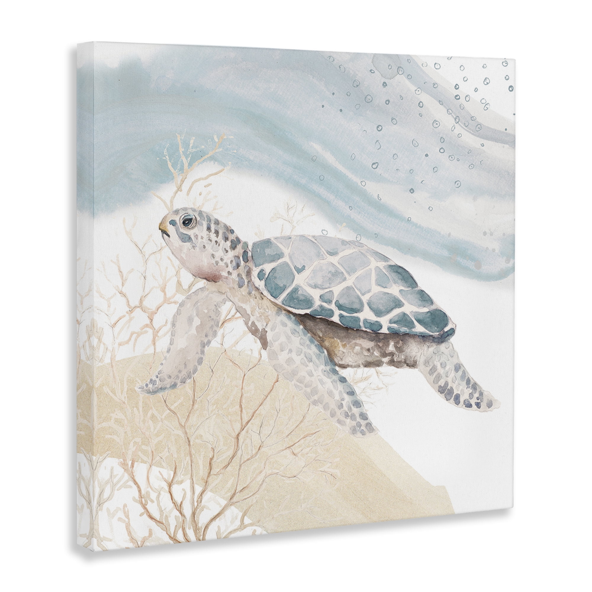 Stupell Industries Swimming Aquatic Turtle Animals & Insects Painting Gallery Wrapped Canvas Art Print Wall Art, 30 x 30