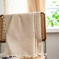 thumbnail image 3 of Vireellx Boho Curtains for Bedroom, Cream Hollow Crochet Stripes and Florals Print Cotton Linen Fabric Patchwork, Bohemian Beige Tassel Semi-Blackout Window Panel Farmhouse Drape, 3 of 7