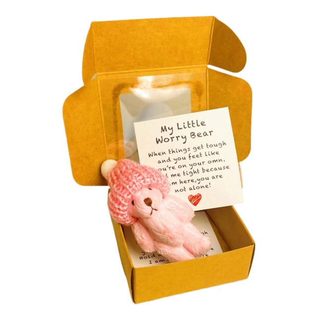 SharkTRUE Pocket Bear Mini Plush in Box Motivational Worry Bear Gift with Inspirational Card, Soft Plush Bear for Comfort and Encouragement, Perfect for Collection or Carrying