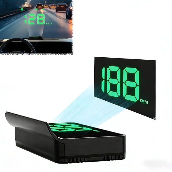 Car GPS Digital Head Up Display Speedometer, Plug & Play HUD with Automatic Brightness & Large Font Display, Sunshade Included, for Cars, Trucks & Motorcycles(RL Green,KM/H 1 PC)