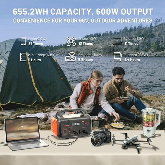 Mondawe 600W Portable Power Station 655.2Wh 2550mAh Solar Generator Power Supply with AC Outlet for Home Use Camping Travel Emergency Hunting Outdoor