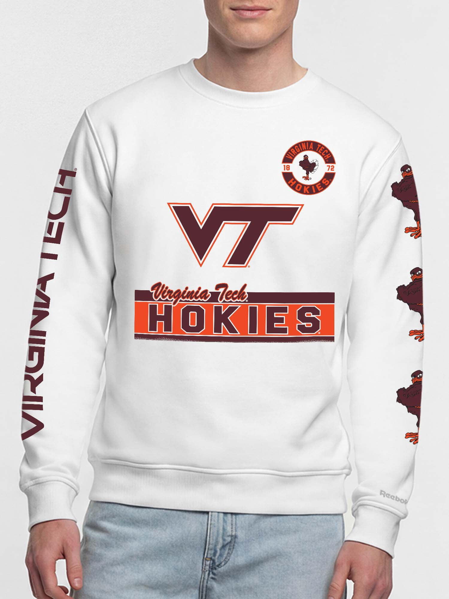 Virginia Tech Hokies Reebok Mens White Crew Sweatshirt