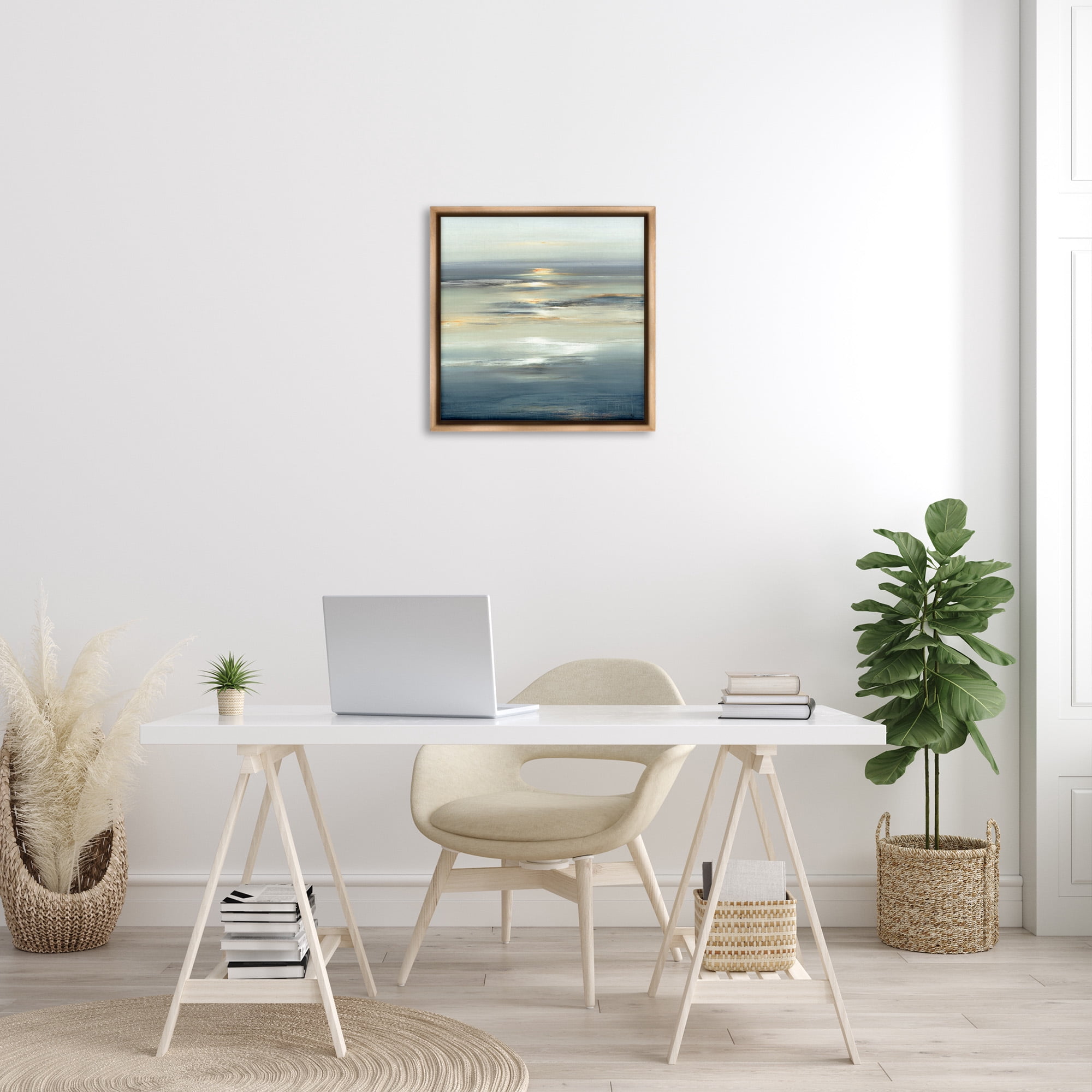 Stupell Industries Abstract Tranquil Nautical Sunrise Nature Painting Brown Floater Framed Canvas Art Print Wall Art, 25 x 25