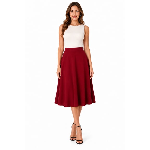 Women's Casual High Waist A-Line Midi Skirt with Elastic Waistband