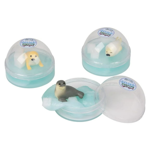 Set of 3 Seal Slimes - Arctic Themed Seal Slime Putty with Foam Ice Cubes and Figurine - Oozy Gooey Fun Party Favor Prize Toy