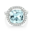 thumbnail image 2 of Gem Stone King 925 Sterling Silver Cushion Sky Blue Simulated Aquamarine and White Moissanite Ring for Women (6.88 Cttw, Available in Size 5, 6, 7, 8, 9), 2 of 4
