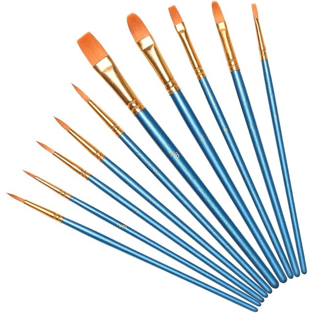 Pinceles para pintar al óleo, 10 pinceles acrílicos, regalo de cumpleaños para niños artistas jóvenes (azul)