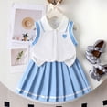 thumbnail image 4 of SGMVNU Little Girls 2 Piece Outfit Button up Sleeveless Tank Top with Pleated Skirt Set Back to School Summer Clothes, Size 4-5 Years, Blue, 4 of 6