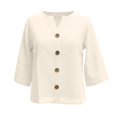thumbnail image 5 of Women's V Neck 3/4 Sleeve Cotton Linen Button Down Blouse, Loose Relaxed Fit Shirt with Rolled Cuff, for Summer Daily Wear or Beach Vacation Outfits Beige, 5 of 5