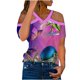 thumbnail image 1 of Camiseta de manga corta con hombros descubiertos y cuello en V con estampado de mariposa informal para mujer a la moda Fridja  hjk5105, 1 of 5