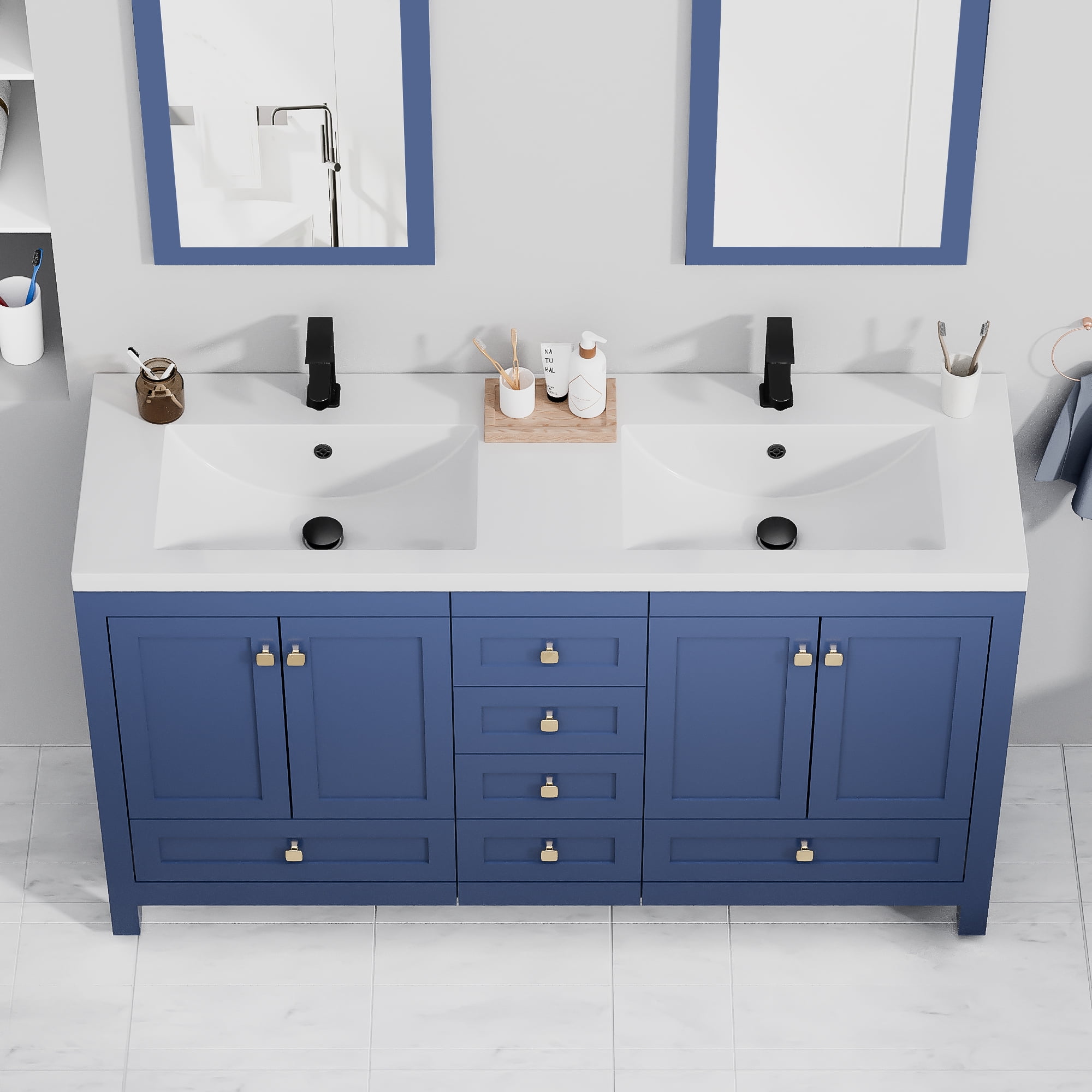 60" Double Sink Undermount Bathroom Vanity Top