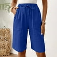 thumbnail image 6 of Karight Women's Bermuda Shorts Long Cotton Loose with Pockets Knee Length for Yoga Casual Walking Exercise Shorts, 6 of 9