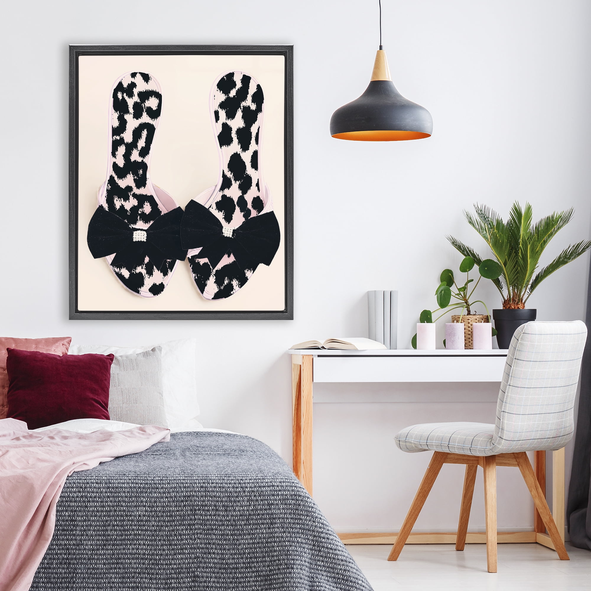 Cat Walk Spotted Shoes Black Framed Floater Canvas Wall Art, design by Annabelle Hall