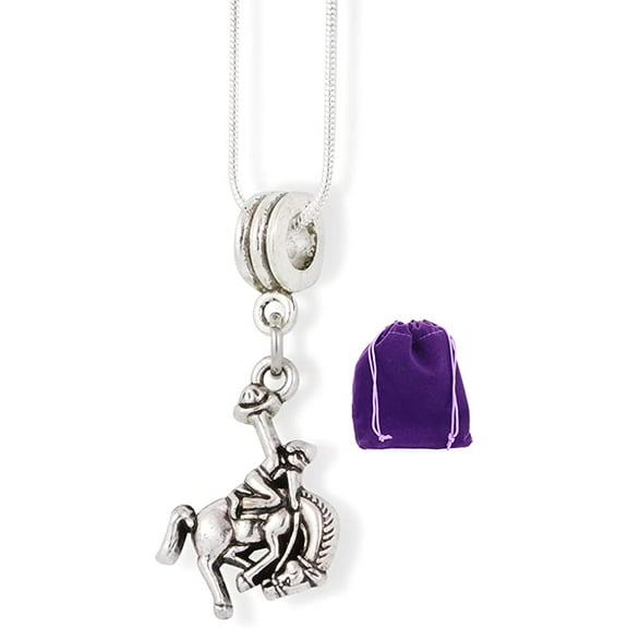 EPJ Bucking Bronco Rodeo Cowboy Charm Snake Chain Necklace