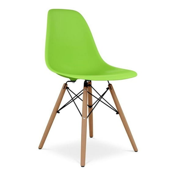 Aron Living Pyramid 17.5" Plastic and Beech Wood Dining Chair in Green