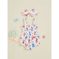 thumbnail image 6 of Miaouyo Baby Girls 4th of July Romper Star Bow Print Seeveless Smocked Jumpsuit with Headband 2 Pcs Set, 6 of 9