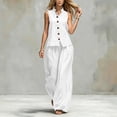 thumbnail image 3 of Zynoxe 2 Piece Sets for Women Relaxed Sleeveless Button Down Vest Wide Leg Pants Suit Lightweight Loose Solid Color Lounge Set With Pockets Stylish Versatile Summer Vacation Outfits 2XL, 3 of 8