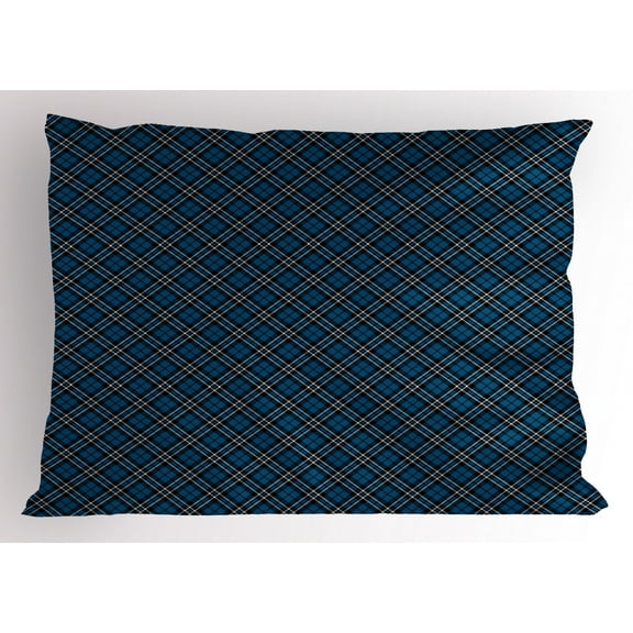 Ambesonne Abstract Pillow Sham, British Tartan Style, 26" X 20", Blue Black White