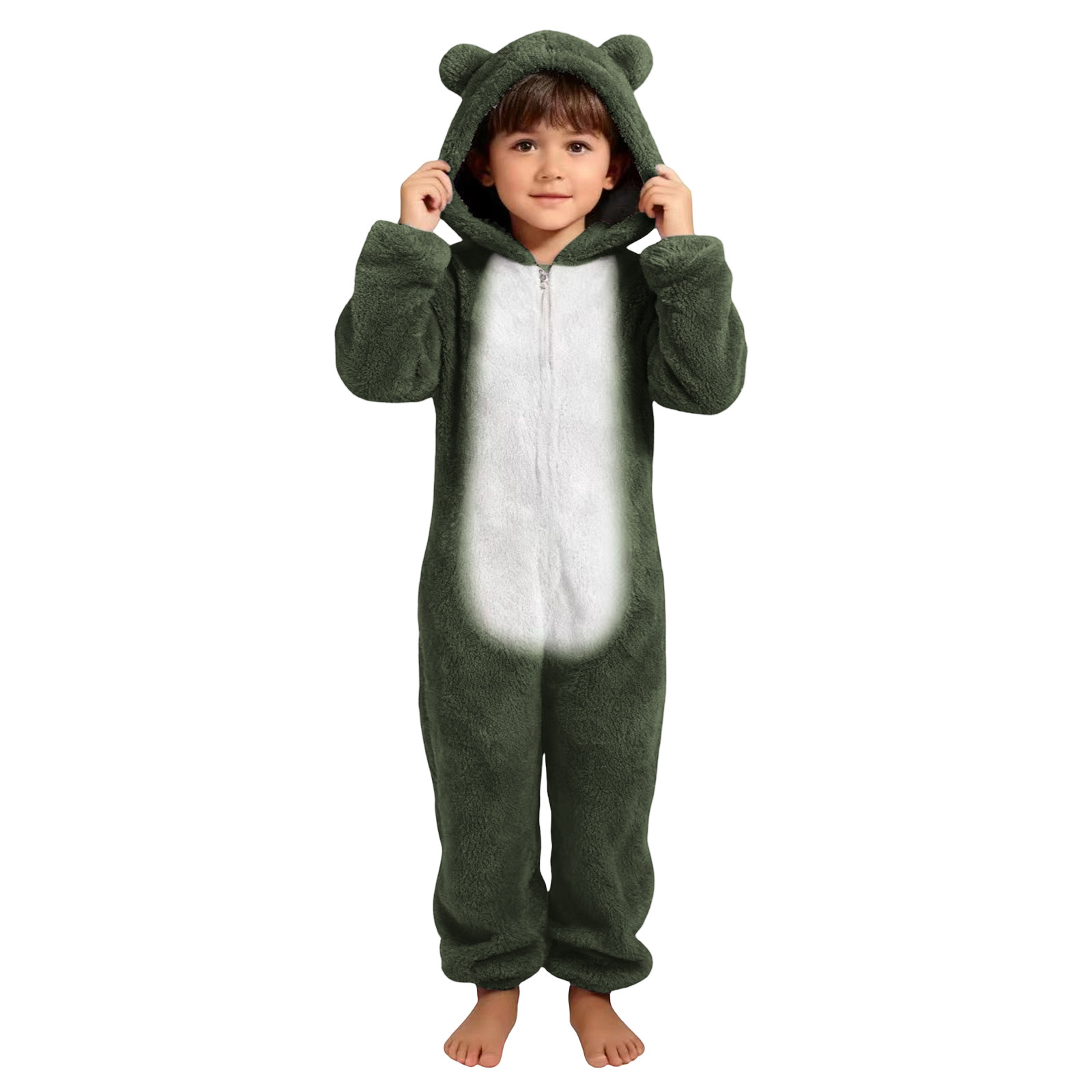 UQJfacai Girls Fleece Onesie Jumpsuit Kids Color Block Warm Sherpa Romper One Piece Zipper Cat Ear Hooded Cute Loungewear 4-14 Years