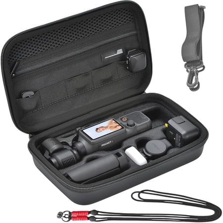 Kothab PU Waterproof Protective Storage Case Set with 125cm Nylon Crossbody Neck Lanyard, Portable Shoulder Carry Bag Compatible with DJI Osmo Pocket 4, Osmo Pocket 3 Creator Combo Accessories