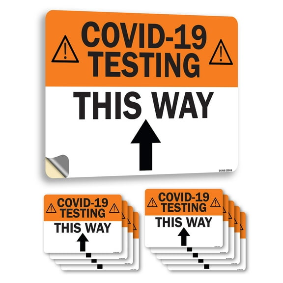 COVID-19 Testing This Way Up Arrow Public Safety Vinyl Decal Label 5 Inch x 3.5 Inch - 10 Pack
