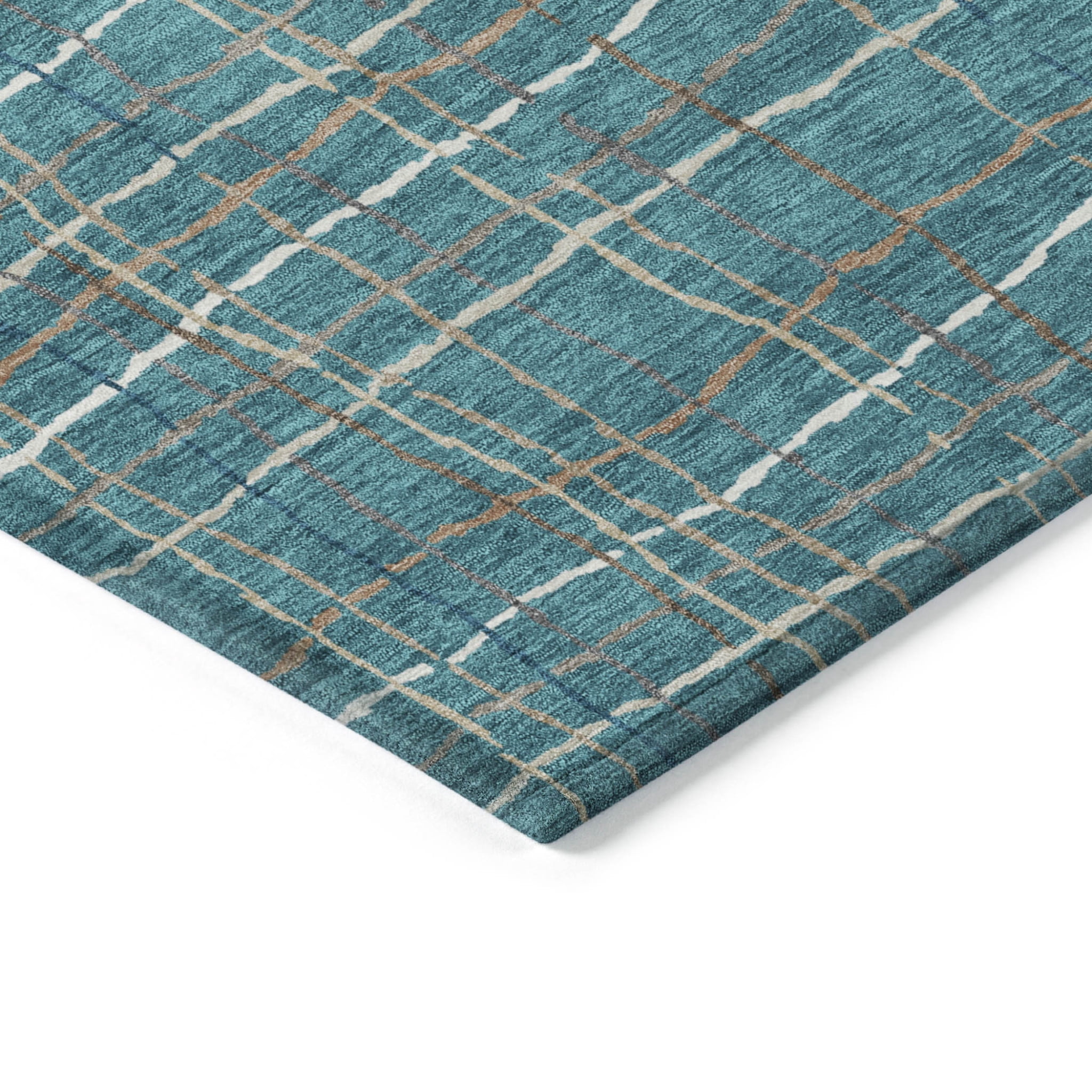 5' X 8' Teal Blue Gray And Brown Striped Washable Indoor Outdoor Area Rug