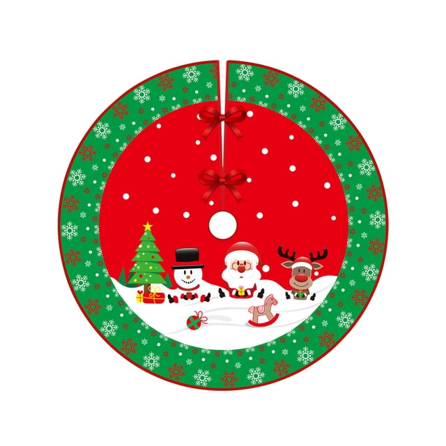 B 47Inch Christmas Tree Skirt With Green Border And Santa Design For Holiday Tree Bottom Decoration