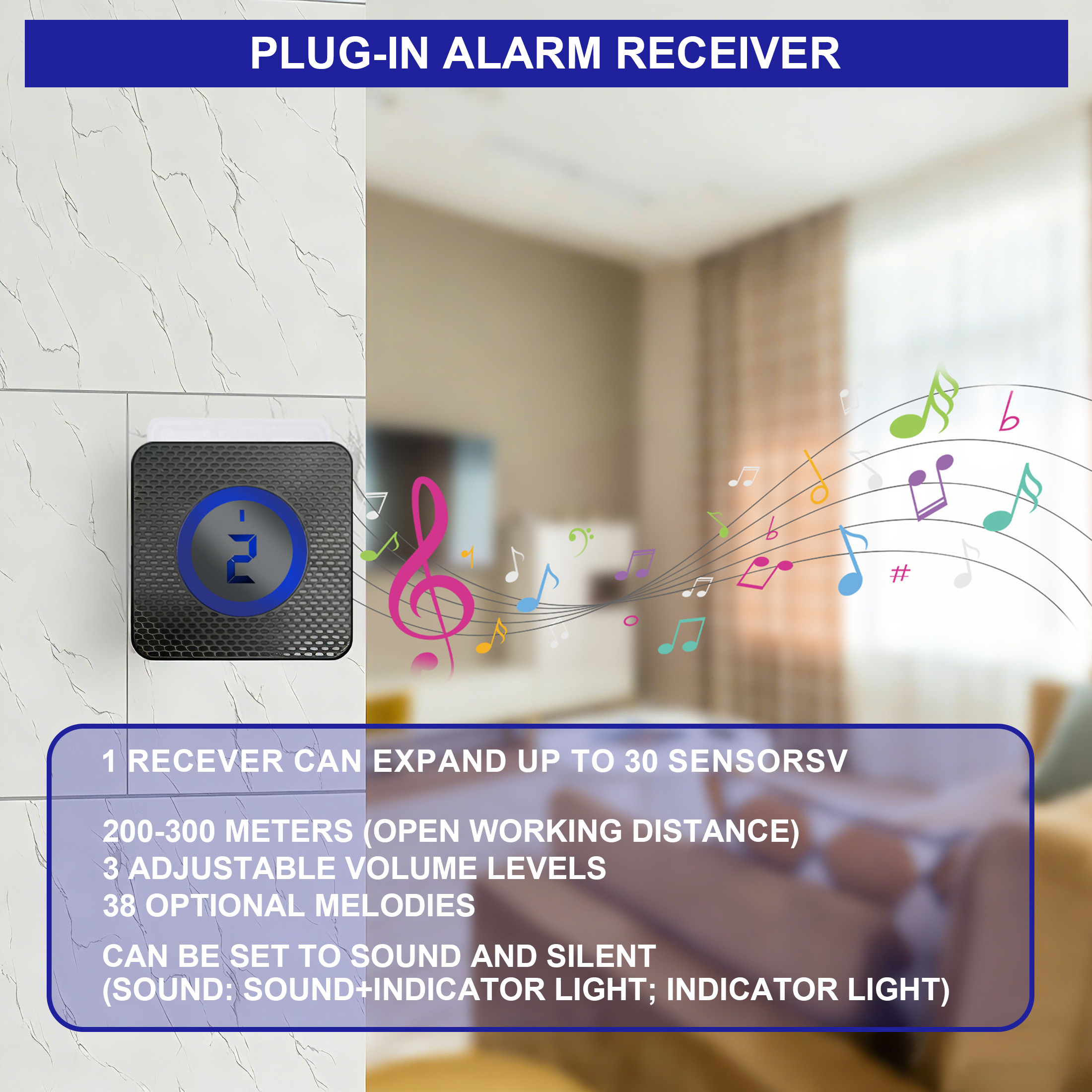 GJX Outdoor Waterproof Solar Driveway Alarm,984 Ft Long Range Wireless Driveway Alarm,Garage Intruder Pir Motion Sensor Alarm,Alarm System with 1 Receiver and 2 Sensor