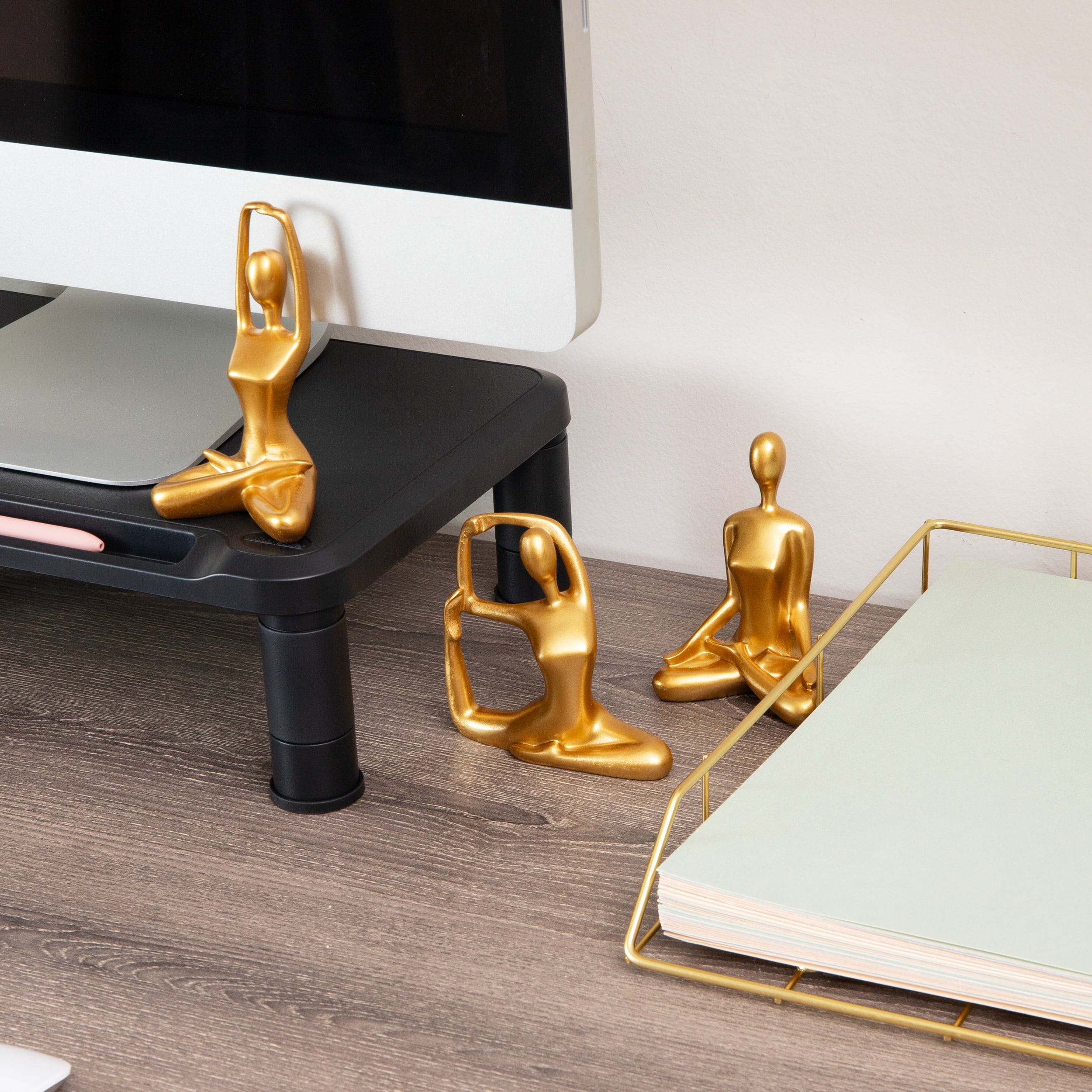 Mind Reader Yoga Figurine Set, Meditation Statues for Home, Office, or Studio Decor, Elegant Mindful Gift, Resin, Set of 3, Gold
