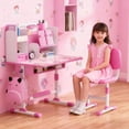 thumbnail image 2 of YNCE Kids Desk and Chair Set, Height Adjustable Kid Desk with Storage Drawers and Bookshelf, Escritorio para NiñOs,Curved Desktop Reading Writing Table for Kids, 2 of 8
