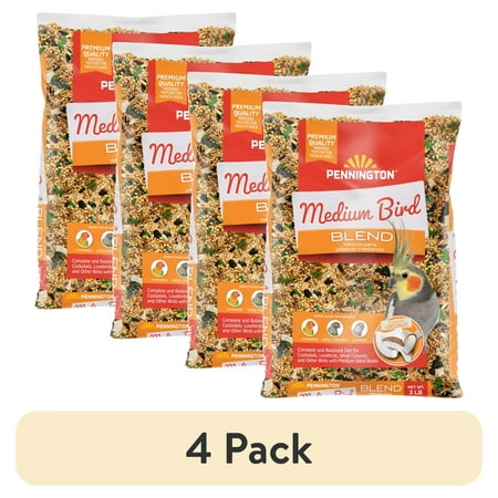 (4 pack) Pennington Medium Bird Blend Bird Food for Cockatiels, Love Birds; 3 lb Bag