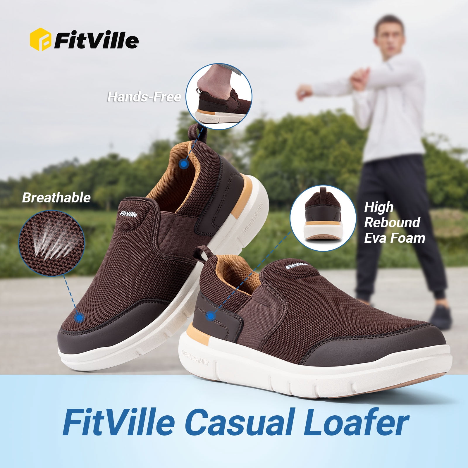 FitVille Diabetische Herenschoenen Extra Breed Leren Orthopedische Schoenen met Klittenband Verstelbare Slippers Comfortabele Casual Wandelschoenen voor Gezwollen Voeten, Bruin 46.5 EU X-Breed