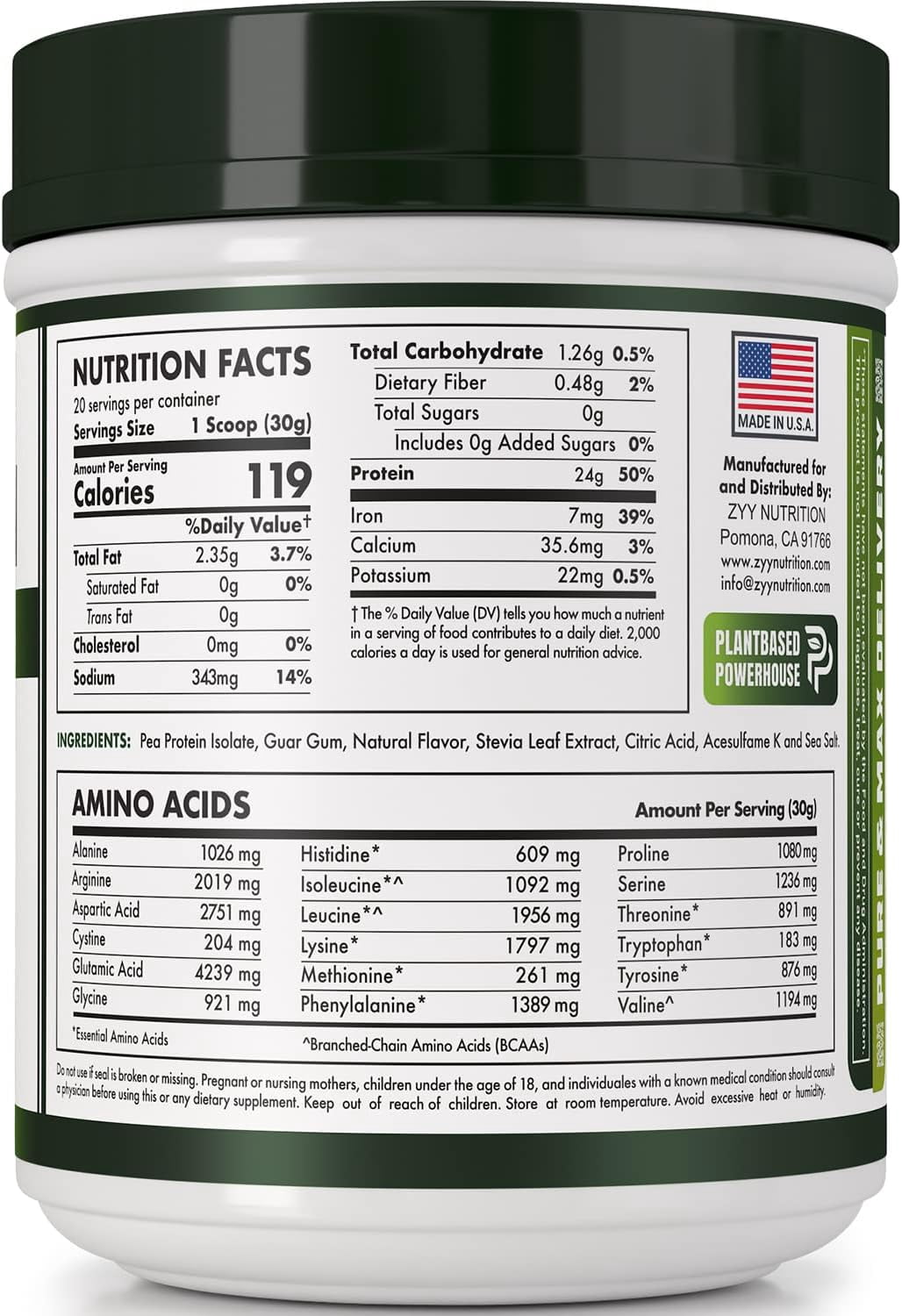 ZYY Pea Protein Powder - Organic Vegan Plant-Based, Unflavored & Unsweetened, Hydrolyzed for Easy Digestion, Keto, Low Carb, Dairy Free, Non-GMO, with BCAA