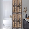 thumbnail image 3 of Wooden Plank Window Privacy Film, Rustic Farmhouse Brown Black Barn Door Static Cling UV Sun Blocking Heat Control Window Tint Day and Night, Non-Adhesive One Way Windows Privacy Cover 17.7''x78.7'', 3 of 7