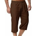 thumbnail image 5 of snilers Men's Linen Capris Casual Baggy Knee Length 3/4 Pants Summer Drawstring Lounge Beach Cropped Pants with Pockets, 5 of 6