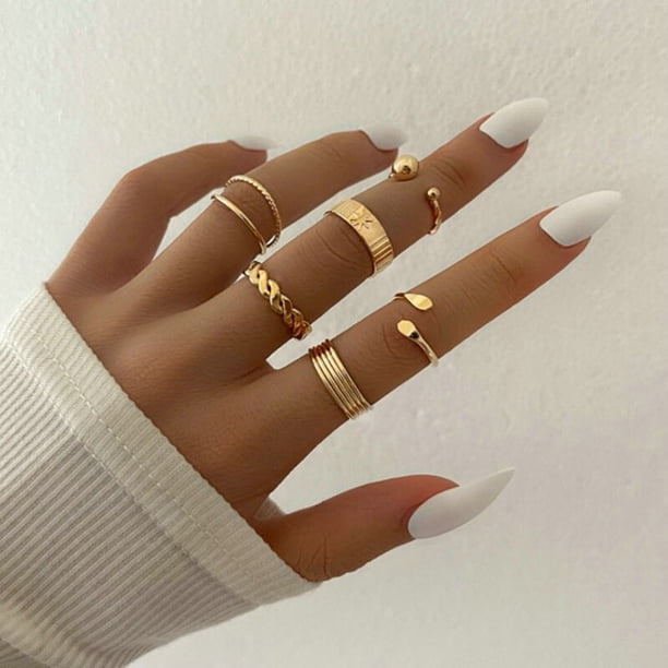 Conjunto de anillos bohemios de circón para mujer, anillo de Color dorado con letras de cristal, corazón, Luna, flecha, flor, joyería para amantes de la boda, regalos