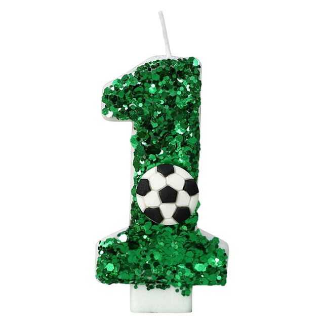 Vela de cumpleaños con flores artificiales de fútbol, decoración para tarta de fútbol de 9.º cumpleaños, velas de nueve años con purpurina verde y número 9 para cupcakes, decoración para fiestas de cu